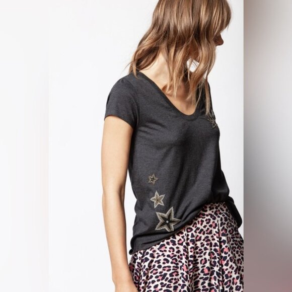 Zadig & Voltaire Cannetille T-Shirt Gray Size S — Cotton Modal Blend - Picture 1 of 9